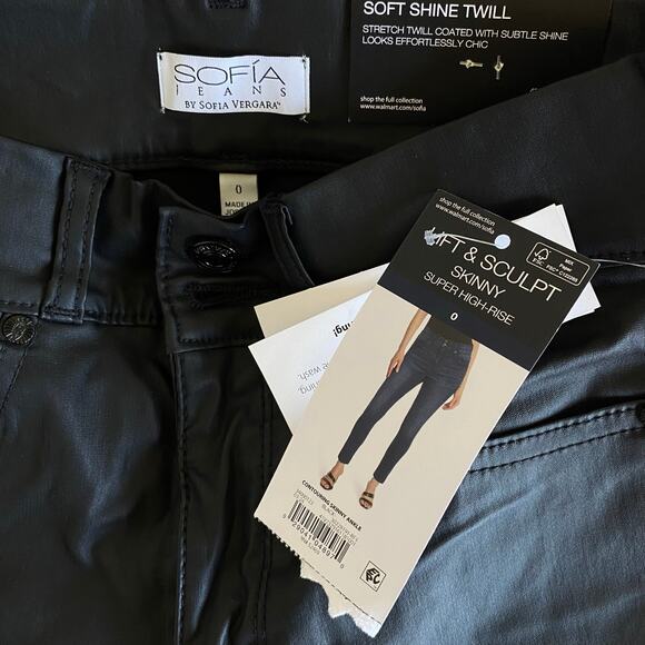 NEW SOFIA JEANS Lift & Sculpt Skinny Super High Rise Faux Leather Pants Black 0 - Picture 3 of 5